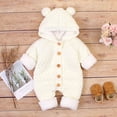 thumbnail image 2 of MIXUE Baby Girls Rompers Newborn Infant Velvet solid color Hooded long sleeve Winter Warm Coat Knit Bodysuits Activewear,Beige,12-18 Months, 2 of 9