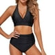 thumbnail image 1 of Traje de baño de playa de verano con abertura en el vientre, cuello drapeado, cordón, bikini de color sólido, traje de baño para mujer, 1 of 7