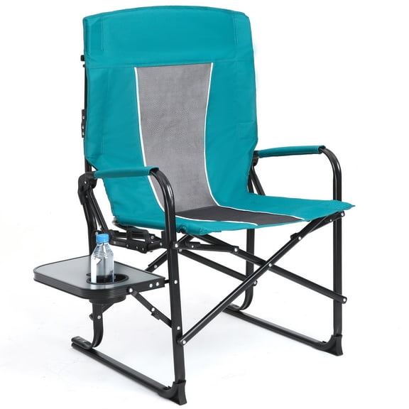 Leumius Camping Directors Chair,Oversized Heavy Duty Portable Folding Camping Chair with Side Table, Pocket for Beach,Fishing,Trip,Picnic,Lawn,Blue