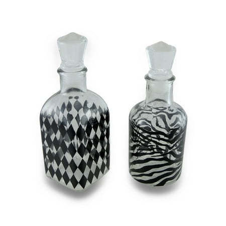 Black & Clear Animal & Harlequin Print Decorative Glass Perfume Bottle Set of 2