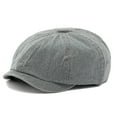 thumbnail image 2 of Men's Can Wear Beret Washed Denim Material Cap Couple Literary Painter Hat Retro Newsboy Cap, 2 of 5