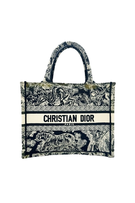 Pre-Owned Christian Dior Book Tote Small Handbag, Navy Canvas, Toile de Jouy, Reverse... (Fair)