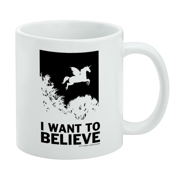 I Want to Believe Unicorn UFO Funny Humor White Mug