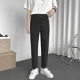 thumbnail image 3 of Pantalones para hombre de oficina gris recto elástico drapeado 9 recortado ajustado trabajo fluido trenzado trajes de hombre pantalones elásticos ropa de moda, 3 of 4