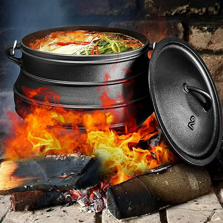 Bruntmor 8-Quart Pre-Seasoned Cast Iron Cauldron - African Potjie Pot With Lid - 3-Legged Pot For Even Heat Distribution - Outdoor Cast Iron Dutch