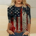 thumbnail image 2 of Clean Summer Womens 4Th of July Summer Tops Independence Day T-Shirt Crew Neck 3/4 Sleeve Tee Blouses Plus Size T Shirts American Flag Graphic Tunic Tops Going Out Vacation Tee Shirts, 2 of 5