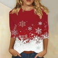 thumbnail image 2 of Womens T-shirts Xmas Tree Print Christmas Shirts 3/4 Sleeve Tops Crew Neck Casual Fashion Holiday Graphic Tees (M, Red 02), 2 of 5