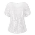 thumbnail image 5 of TIYOMI Plus Size Sequin Tops 5X Silver Short Sleeve Shirts For Women V-Neck Party Tops Sparkly Slimming Tunics Summer Blouses Casual Loose Fit T-Shirts 5XL 26W 28W, 5 of 7