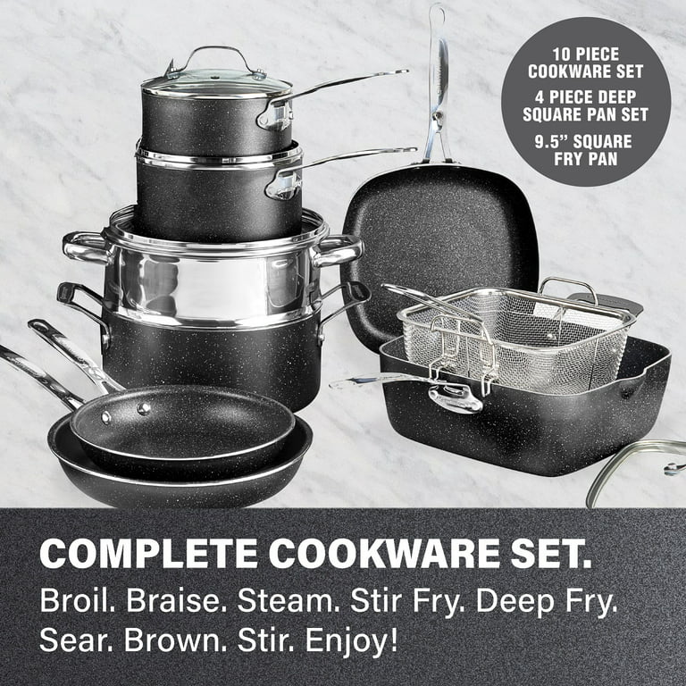  MICHELANGELO Stone Cookware Set 10 Piece, Ultra Nonstick Pots  and Pans Set with Stone-Derived Coating for Kitchen, Granite - 10 Piece:  Home & Kitchen