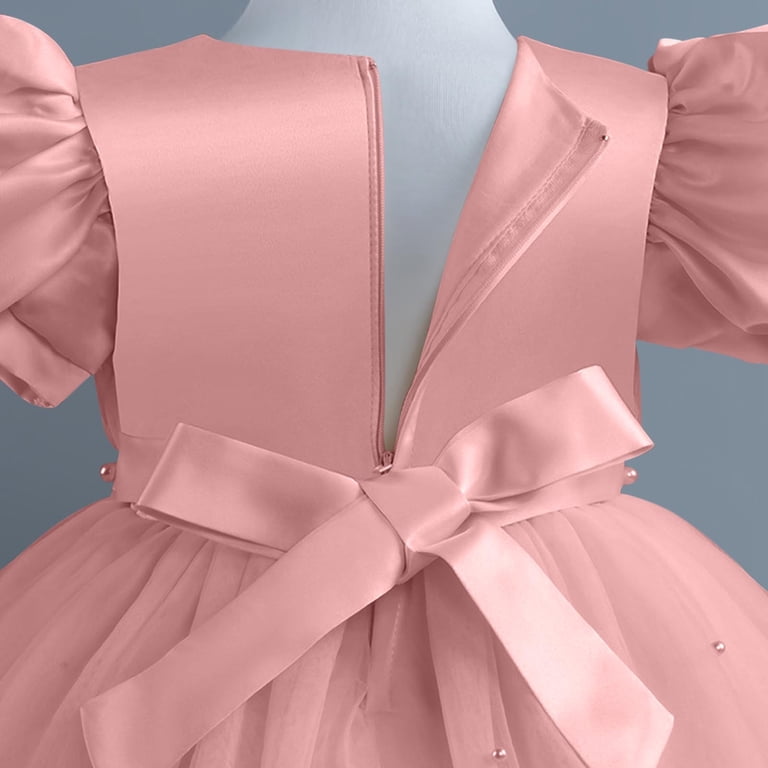 Formal Prom Dresses for Little Girls Size 0-5 Toddlers Kids Cute Short  Puffed Sleeve Crewneck Solid A-Line Birthday Party Performance Dress -  Walmart.com