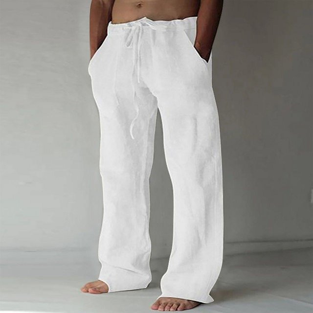 CHUANK Linen Clothing For Men Contemporary Comfortable Quality Soft Linen Solid Color Trousers With Pocket Drawstring Casual Pants