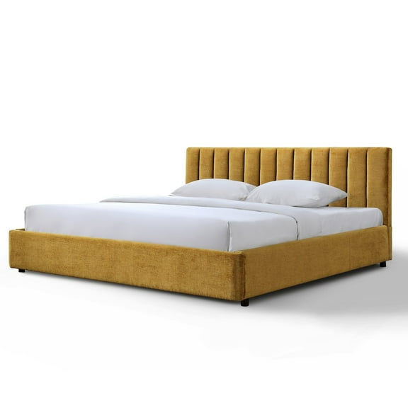Omax Decor Jaxon Upholstered Platform King Bed in Gold Fabric