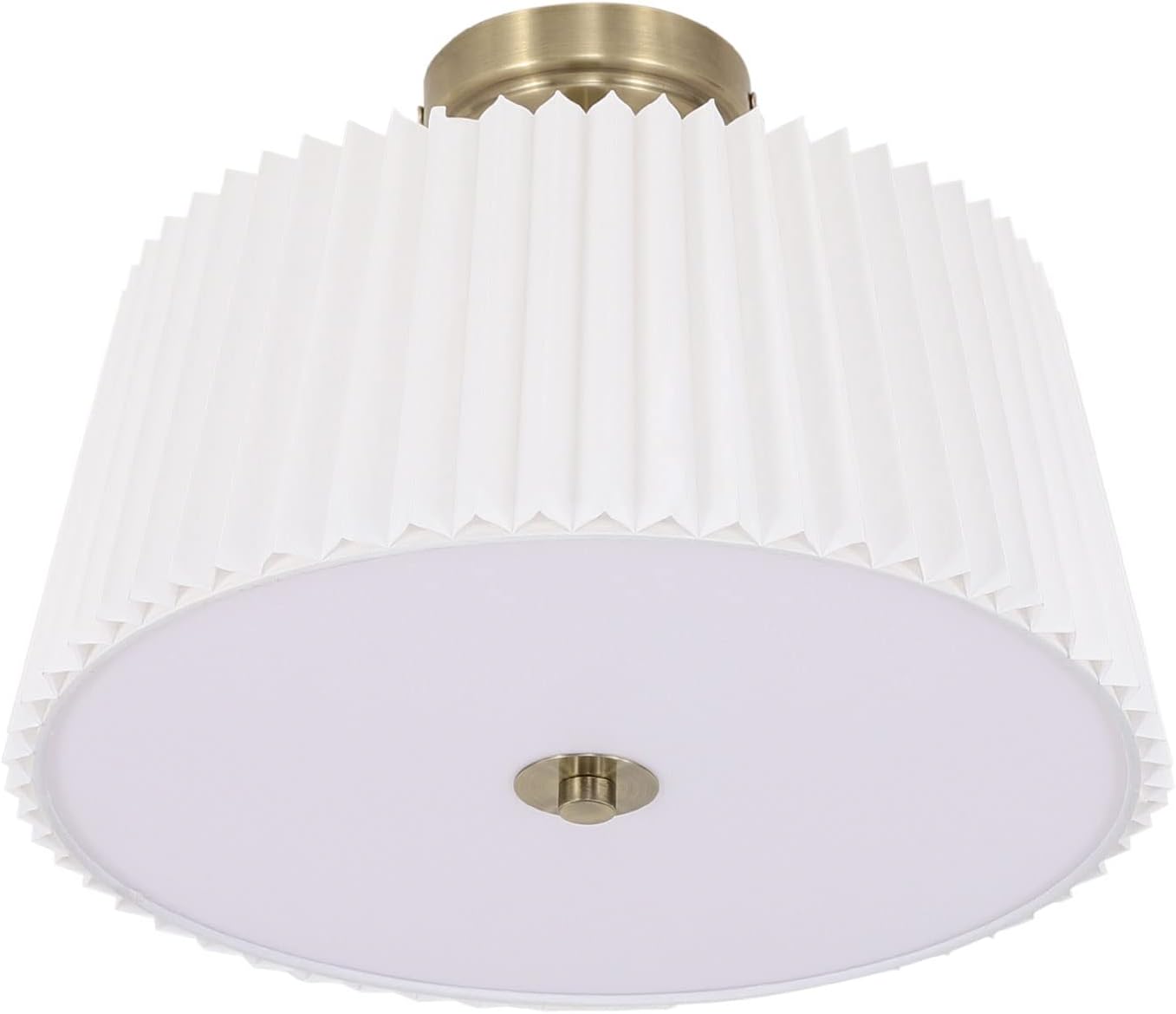 Miumaeov Semi Flush Mount Ceiling Light Fixture Gold Modern Close to Ceiling Lamp with White Fabric Shade  Farmhouse Brass Ceiling Light