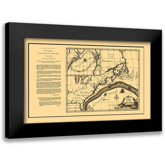 Franklin 14x10 Black Modern Framed Museum Art Print Titled - Gulf Stream Atlantic Ocean United States Canada