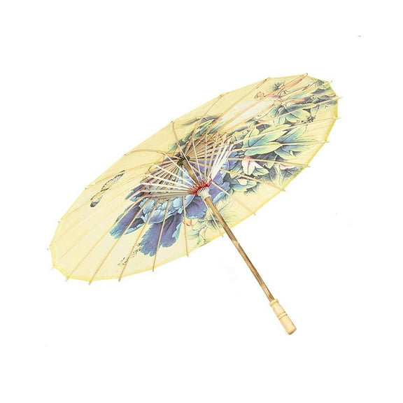 ASIAN HOME Rainproof Handmade Chinese Oiled Paper Umbrella Parasol 33" Peony and Butterfly, Yellow