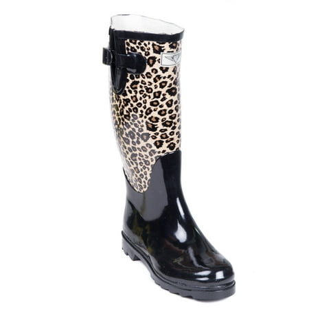 Women Rubber Rain Boots with Cotton Lining, Animal Print