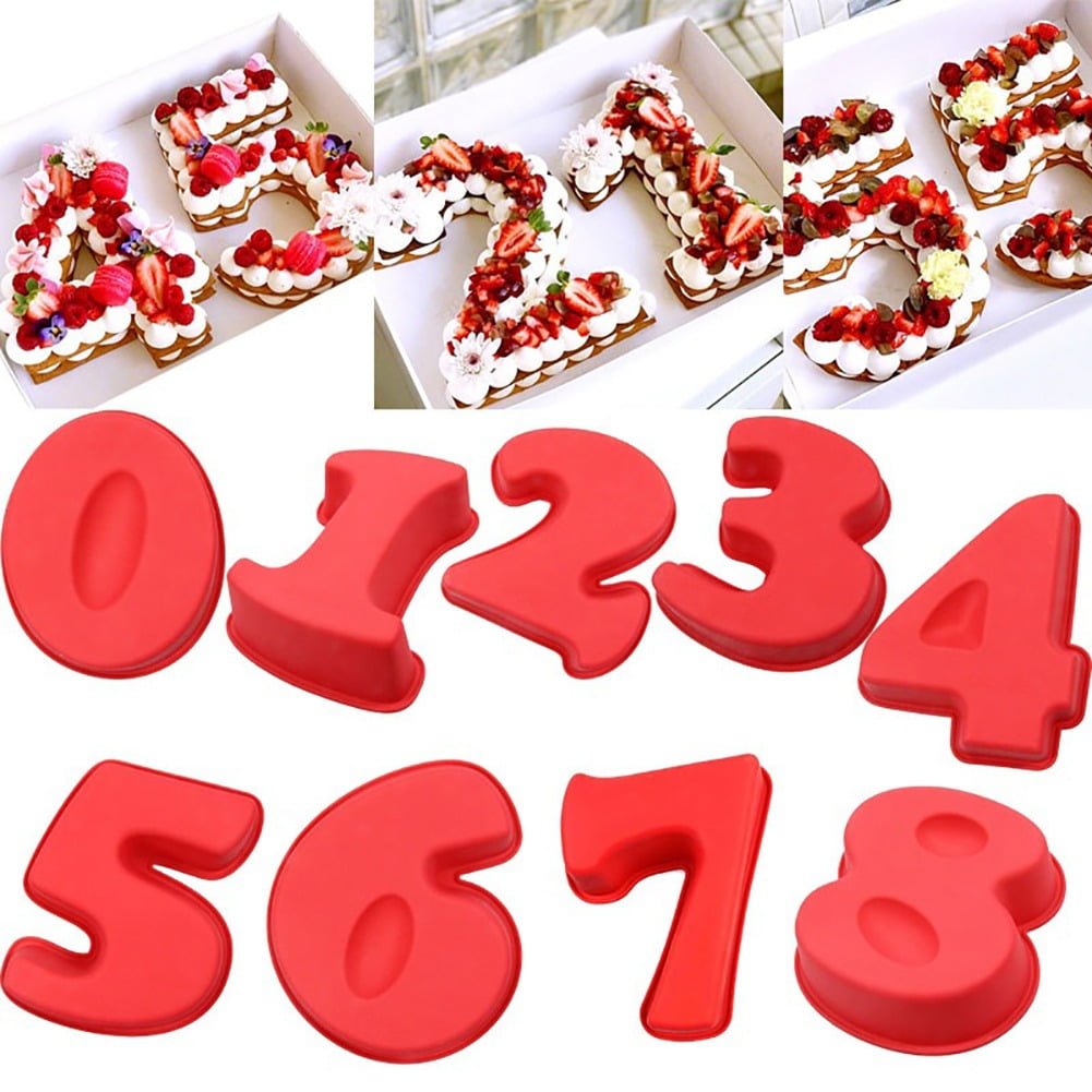 9 Pieces Middle Size Silicon Number Cake Moulds Silicone Cake Mold 6 inch 
