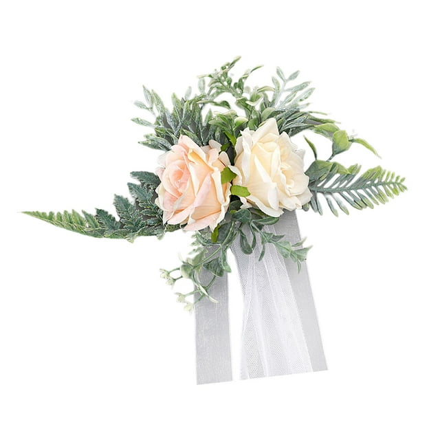 Arreglo floral para pasillo, arco de rosas artificiales, flores y cintas para boda naranja amarillo claro