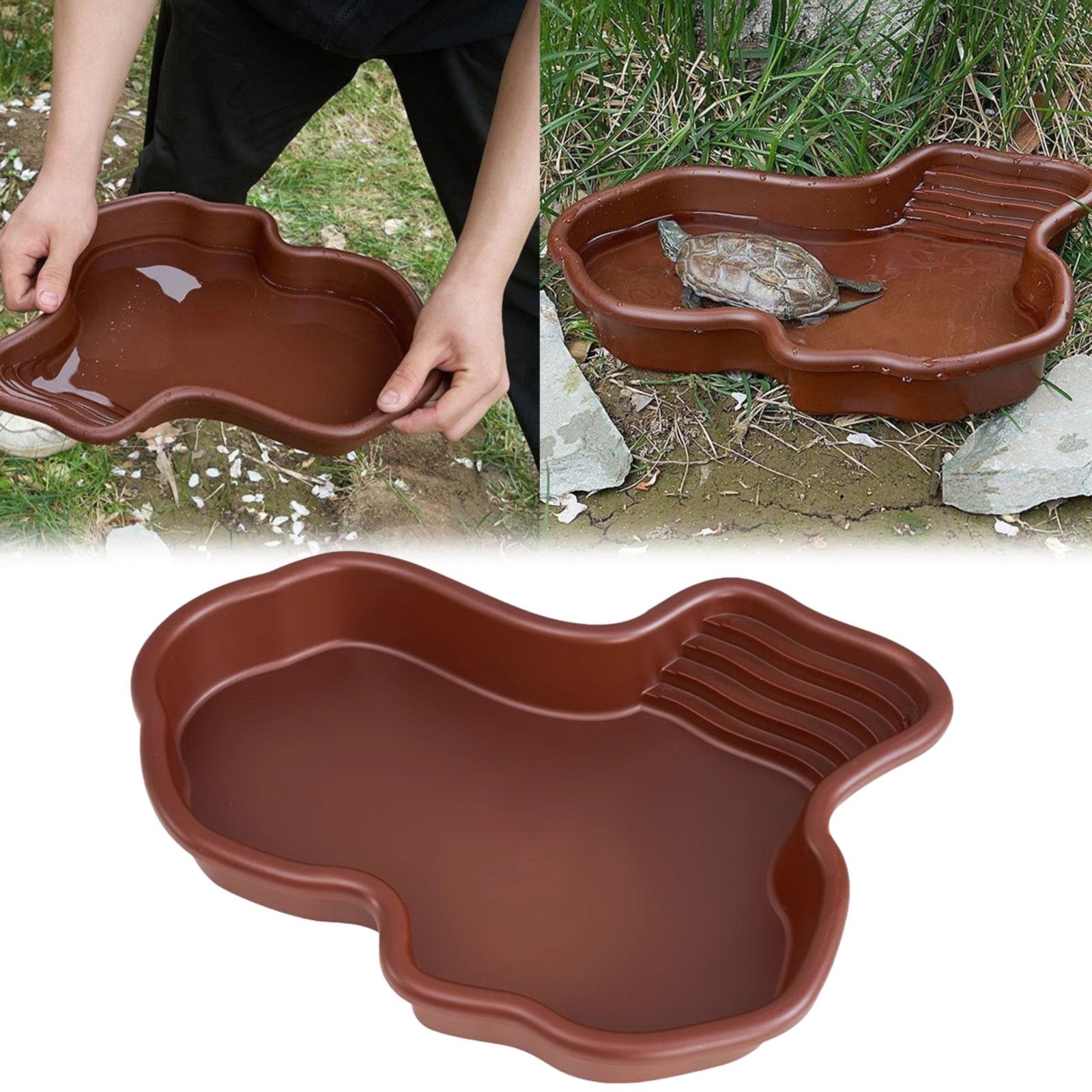CoreLiving Reptile Bathing Pool & Feeding Dish, Large Tortoise Water Bowl with Ramp, Turtle Tank Accessories, Snake Water Dish, Bearded Dragon Bath, Pond Tub for Gecko Lizard