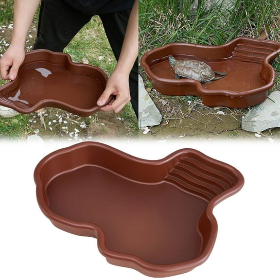 Clearance! Haidf Small Reptile Water Dish, Turtle Pool with Ramp, Reptile Water Bowl for Snake, Gecko, Bearded Dragon, and Lizard, Turtle Pond, Pond Tub, Aquarium Ornament, 12.2"L x 9.8"W, Brown