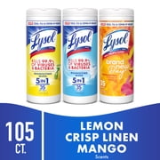 Lysol Disinfecting Wipes, All Purpose Cleaner, Multi Surface Antibacterial Cleaning Wipes, Cleaning Supplies, Lemon + Mango & Hibiscus + Crisp Linen Scent, 35 Count Each (Pack of 3)
