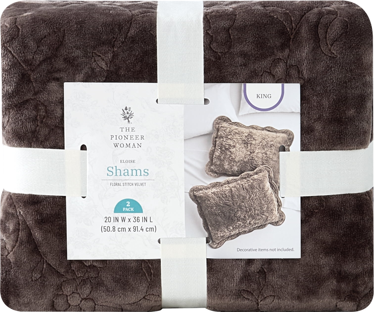 The Pioneer Woman Eloise Floral Velvet Pillow Shams, King, Brown, 2-Pack