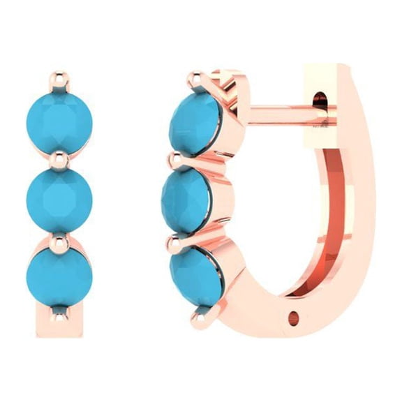 0.48 ct Lever-Back Hoop Earrings for Women | 2.8mm Round Cut Simulated Turquoise | 14K Rose Gold