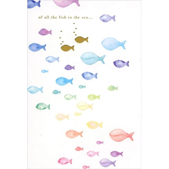Pictura Many Watercolor Fish : Two Gold Foil Fish Wedding Anniversary Congratulations Card