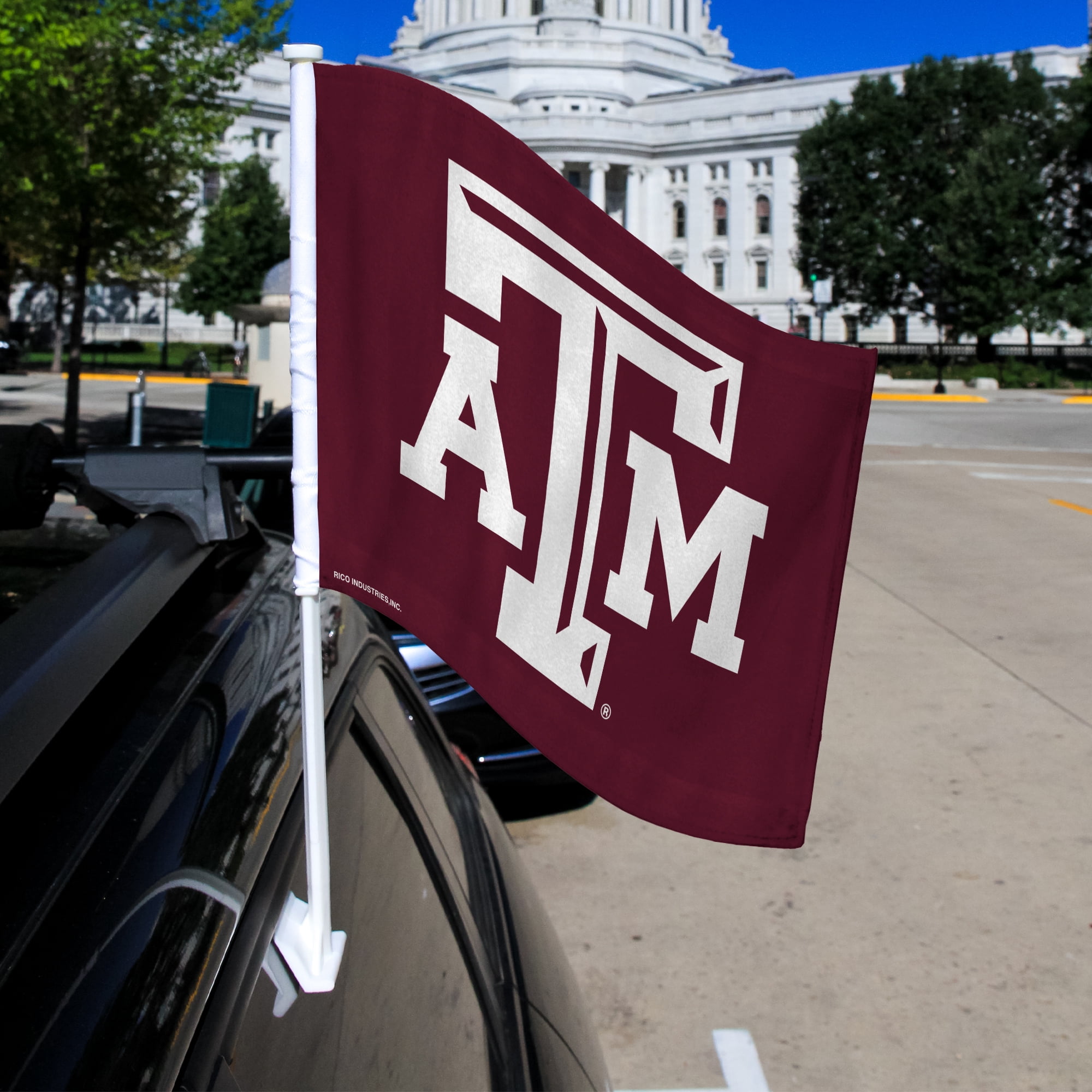 Texas A&M Aggies Standard Double Sided Car Flag - 16" x 19" - Strong Pole that Hooks Onto Car/Truck/Automobile