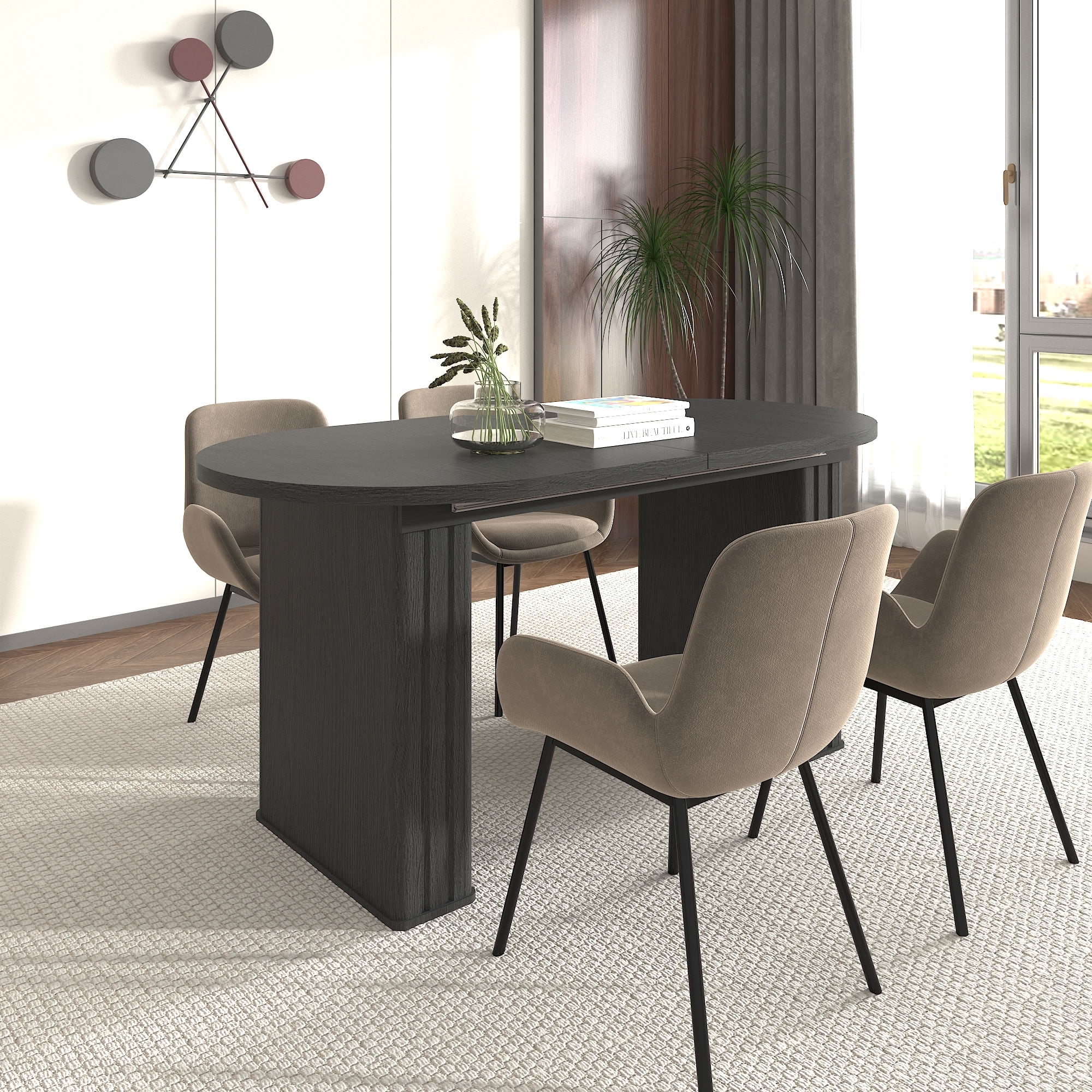 MAYEERTY Extendable Oval Dining Table for 4-8 People, Expandable Kitchen Dinner Table for Living Room, Dining Room, Apartment, Family Daily Meals & Dinner Parties