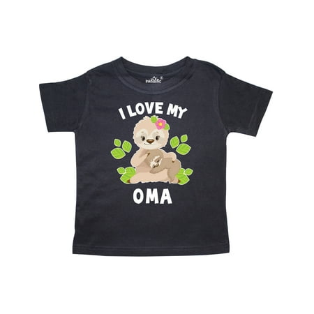 

Inktastic Cute Sloth I Love My Oma with Green Leaves Gift Toddler Boy or Toddler Girl T-Shirt