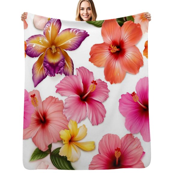 Vibrant tropical flower seamless pattern Flannel Blanket Warm Soft Bedding Throws Winter Camping Chair Sofa Bed