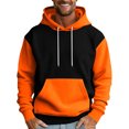 thumbnail image 2 of QHRMKOG Mens Hoodies Pullover Fashion Color Block Hooded Sweatshirrt Loose Fit Long Sleeve Drawstring Hoodie Fall Warm Tops with Pockets Orange L, 2 of 5