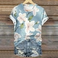thumbnail image 4 of jtjvou Women's Going out Tops for Teen Floral Shirts Trendy Fashion Round Neck Tuinc Short Sleeve Tees Lady Casual Loose Summer Multicolor,L, 4 of 5