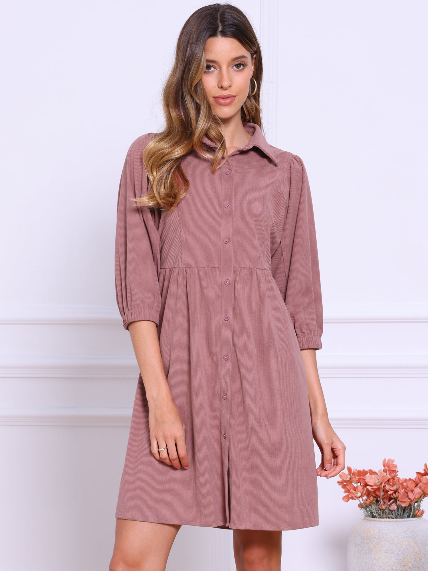 DARING DIVA Women's Button Down 3/4 Sleeve A-Line Mini Shirt Dress XL Dark Pink