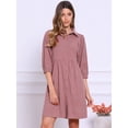 thumbnail image 4 of DARING DIVA Women's Button Down 3/4 Sleeve A-Line Mini Shirt Dress XS Dark Pink, 4 of 6
