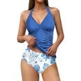 thumbnail image 2 of ZunFeo Womens Tummy Control Swimsuits Halter Tankini High Waisted Multicolor Seashell Print Ruched 2 Piece Set,Size XL, 2 of 9