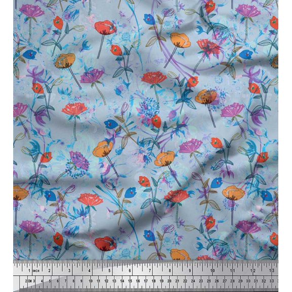 Soimoi Cotton Duck Fabric Leaves & Floral Artistic Print Fabric by the Yard 42 Inch Wide