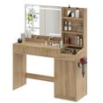thumbnail image 3 of Uforic Vanity Desk with Mirror and LED Lights, Makeup Vanity Table with 2 Drawers & 11 Shelves, Makeup Table with Power Outlet for Bedroom Dressing Room,Oak, 3 of 9
