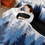 Feelyou Woodland Botanical Twin Bedding Sets 7-Piece for Adult, Blue Tree Plant Bedding Comforter Set, Rustic Farmhouse Reversible Sheet Sets, Luxury Bedroom Decor
