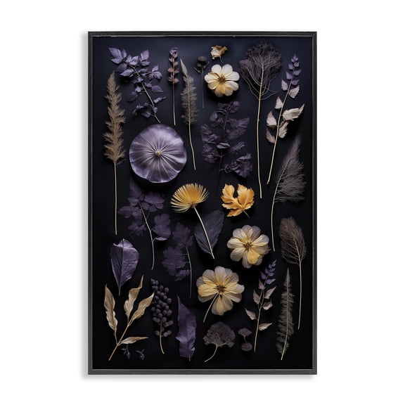 Stupell Industries Flower Specimens on Black Floral Painting Black Framed Art Print Wall Art, 12 x 18