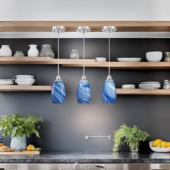 Mini Glass Pendant Light 1-Pack Dark Blue Marble Art Glass Pendant Lights Kitchen Island Brushed Nickel Finish Hanging Light for Kitchen Over Sink,Dining Room,Foyer,Hallway