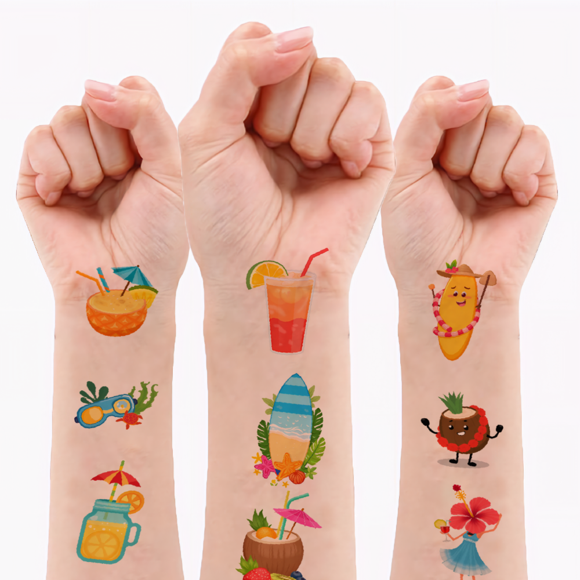 54 Temporary Tattoo Stickers Waterproof Long Lasting Body Stickers Hawaiian Beach Coconut Tree Ice Cream Swim Ring Kids Boys Girls Tattoo Stickers Arm Arm Forearm Shoulder Cheek