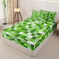 thumbnail image 2 of Erosebridal Green Pixel Grid Zipper Twin Comforter Sets with Fitted Sheet and 2 Pillowcases,Classic Geometric Pattern Zipper Bedding Set For Boys,Gamepad Reversible,4-Piece, 2 of 7