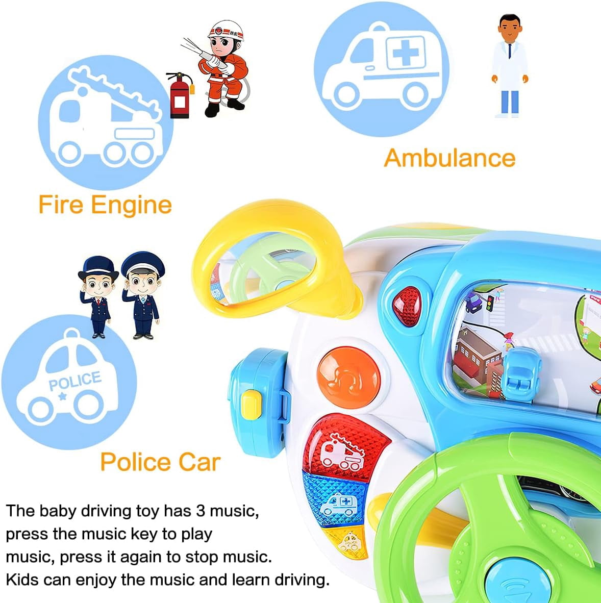 Toddler Steering Wheel Toy, Turn and Learn Driver Toy with Light and Sound, Role-Play Toy for Baby