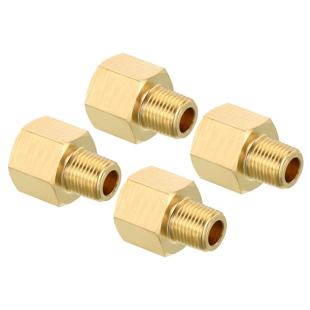 Adaptador reductor hexagonal de latón macho 1/8 NPT x hembra 1/4 NPT, paquete de 4