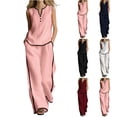 thumbnail image 2 of Linen 2 Piece Outfits for Women Summer V Neck Tank Top with Wide Leg Pants Matching Business Casual Sets with Pockets, 2 of 6
