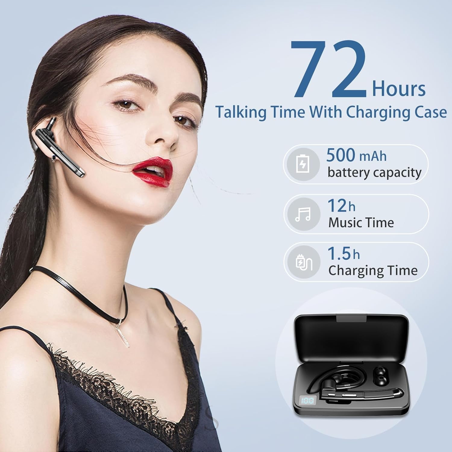 Bluetooth Earphones, Equipped With an Intelligent LED Charging Case,500h Battery Life,Clearer Communication.