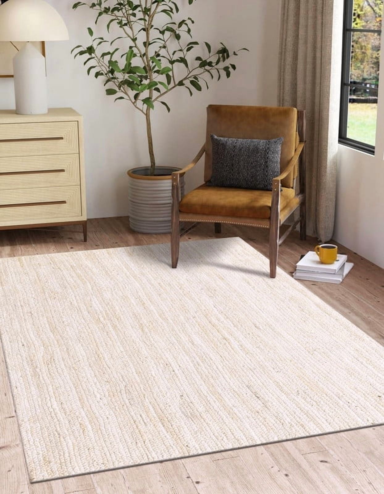 12x15 Ft Off White Jute Area Rug, Hand-Woven, Reversible, Farmhouse Boho Style, Durable & Pet-Friendly Rug for Living Room, Dining Room, and Bedroom