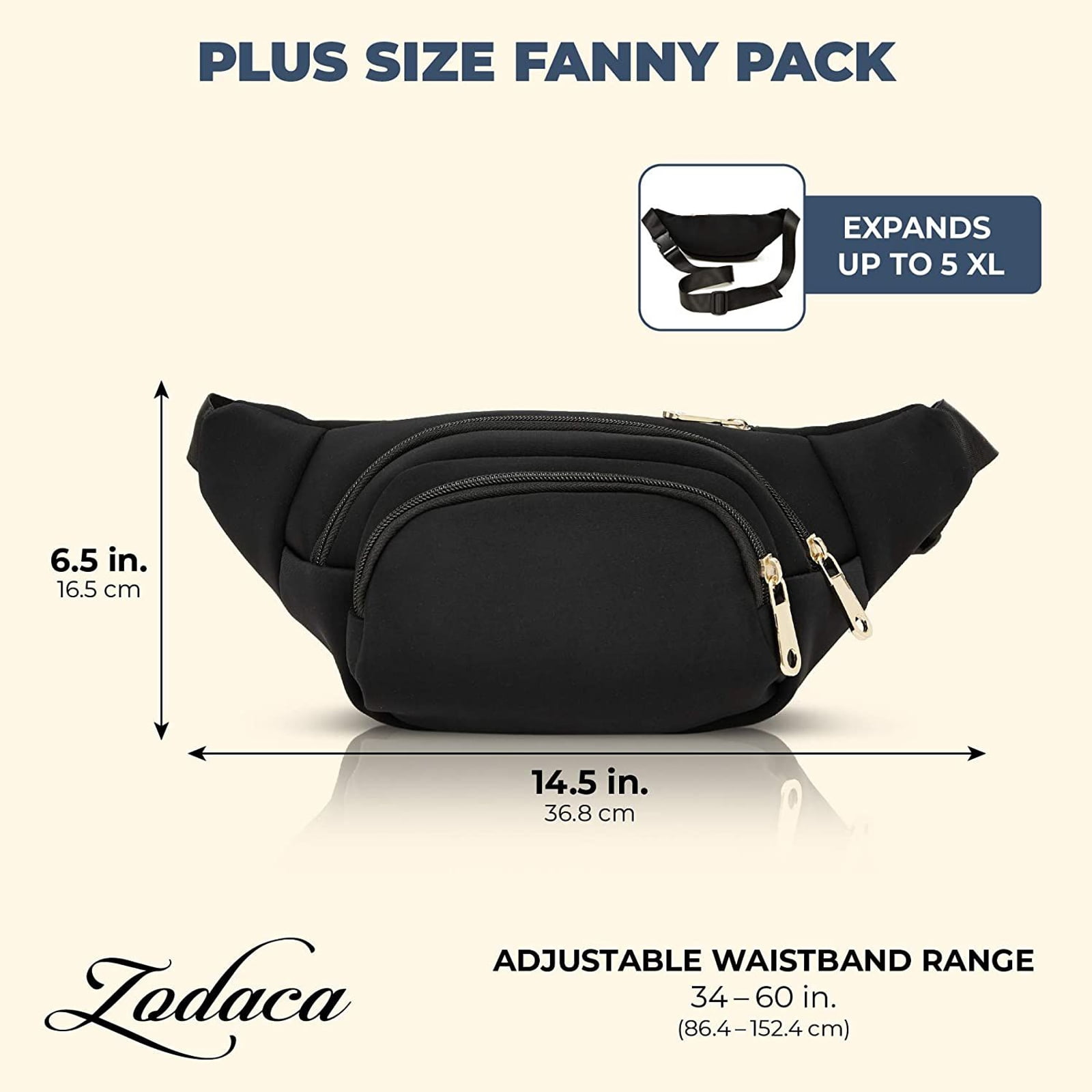 Plus Size Black Fanny Pack, Crossbody Bag with Adjustable Belt 